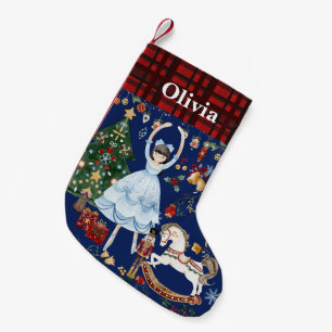 Nutcracker Soldier Ballet Clara Red Gingham Blue Small Christmas Stocking