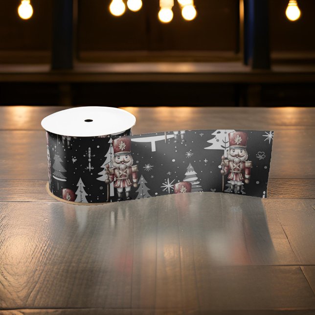 Nutcracker Soldier Christmas White Trees Satin Ribbon (Creator Uploaded)