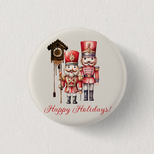 Nutcracker Soldier Duo Happy Holidays Cuckoo 1 Inch Round Button (Front)