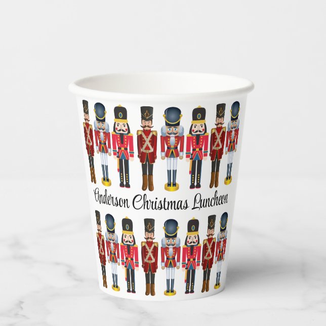 Nutcracker Soldier Personalize Text Christmas Paper Cups (Front)