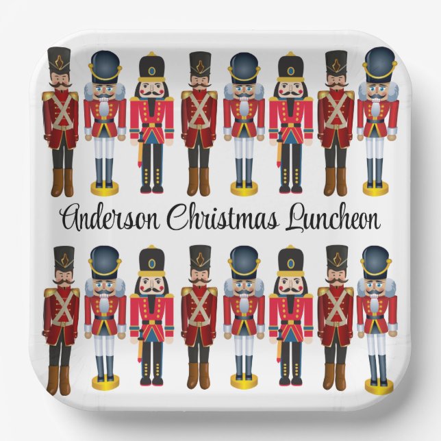 Nutcracker Soldier Personalize Text Cute Christmas Paper Plate (Front)