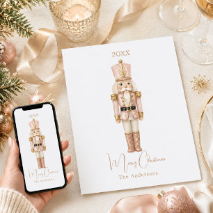 Nutcracker soldier pink simple Christmas Holiday Card