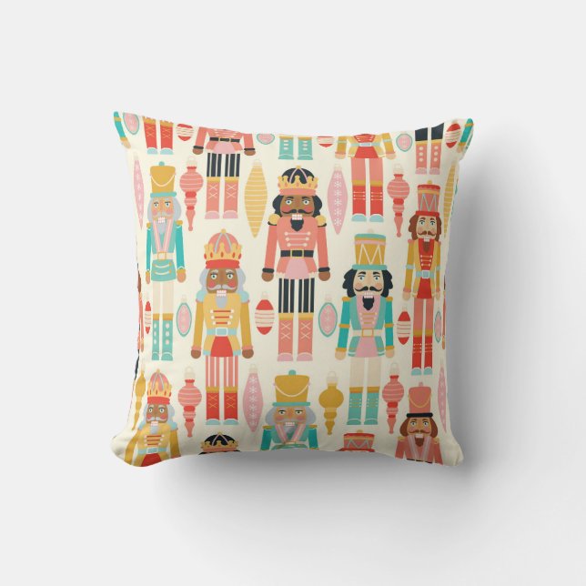 Nutcracker Soldiers and Ornaments Seamless Pattern Throw Pillow (Front)