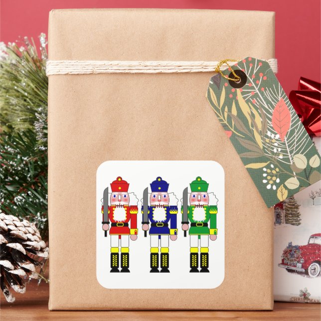 Nutcracker Soldiers Christmas Square Sticker (Holiday)