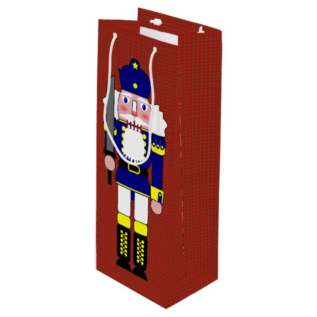 Nutcracker Soldiers Christmas Wine Gift Bag (Front Angled)