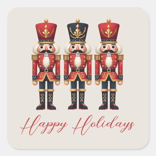 Nutcracker Soldiers Happy Holiday Square Sticker (Front)