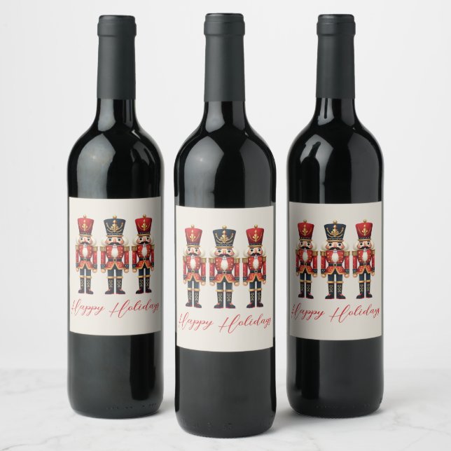 Nutcracker Soldiers Happy Holiday Wine Label (Bottles)