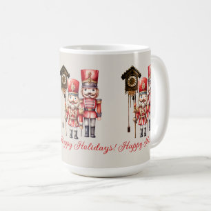 Nutcracker Soldiers Happy Holidays Clock Coffee Mug