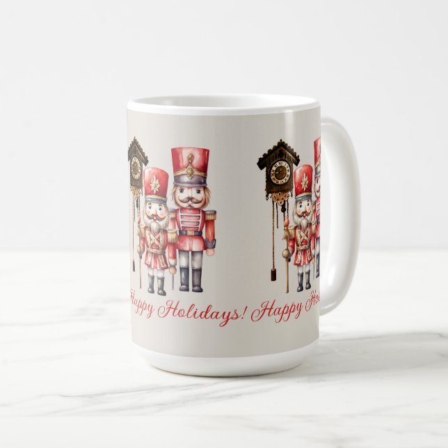Nutcracker Soldiers Happy Holidays Clock Coffee Mug (Front Right)