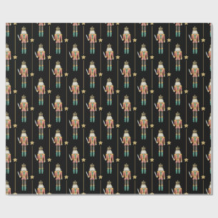 Nutcracker Stars Stripes Black Christmas Wrapping Paper