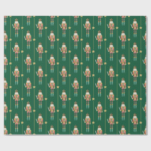 Nutcracker Stars Stripes Green Christmas Wrapping Paper