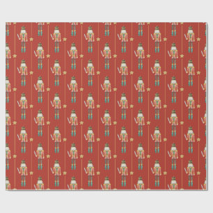 Nutcracker Stars Stripes Red Christmas Wrapping Paper
