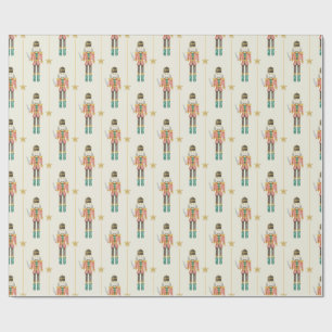 Nutcracker Stars Stripes White Christmas Wrapping Paper