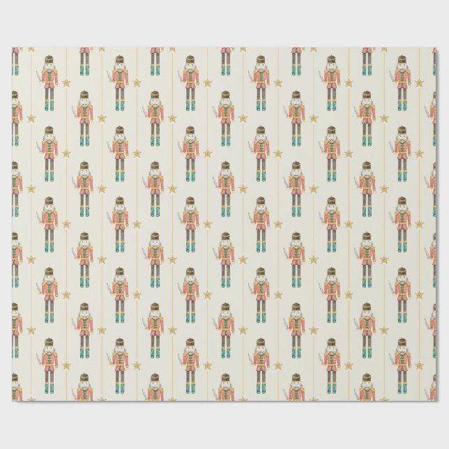 Nutcracker Stars Stripes White Christmas Wrapping Paper (Flat)