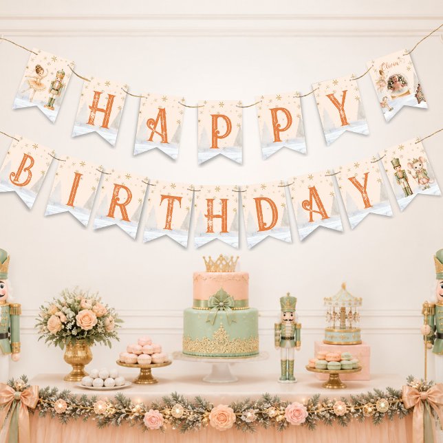 Nutcracker Sugar Plum Fairy 1st Birthday Bunting  Flags (Nutcracker Sugar Plum Fairy 1st Happy Birthday)