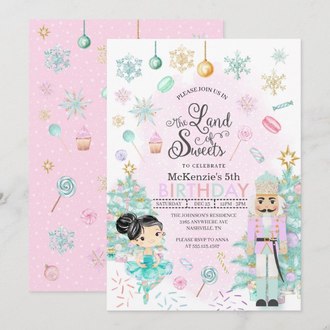 Nutcracker Sugar Plum Fairy Christmas Birthday Inv Invitation (Front/Back)