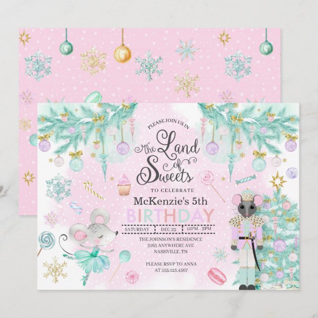 Nutcracker Sugar Plum Fairy Christmas Birthday Invitation (Front/Back)