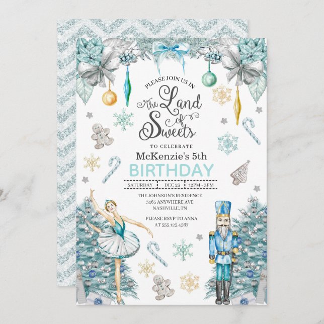 Nutcracker Sugar Plum Fairy Christmas Birthday Invitation (Front/Back)