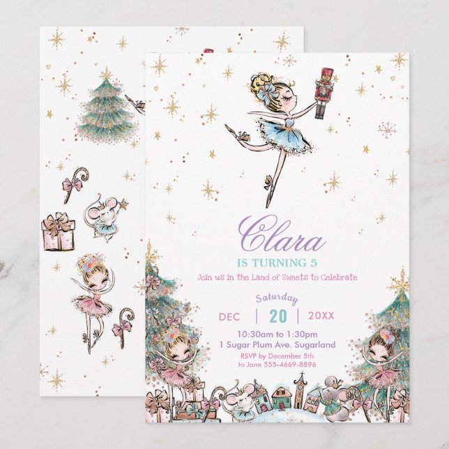 Nutcracker Sugar Plum Fairy Christmas Birthday Invitation (Front/Back)