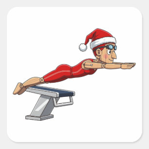 Nutcracker Swimmer Swimming Holiday Athletic Xmas Square Sticker