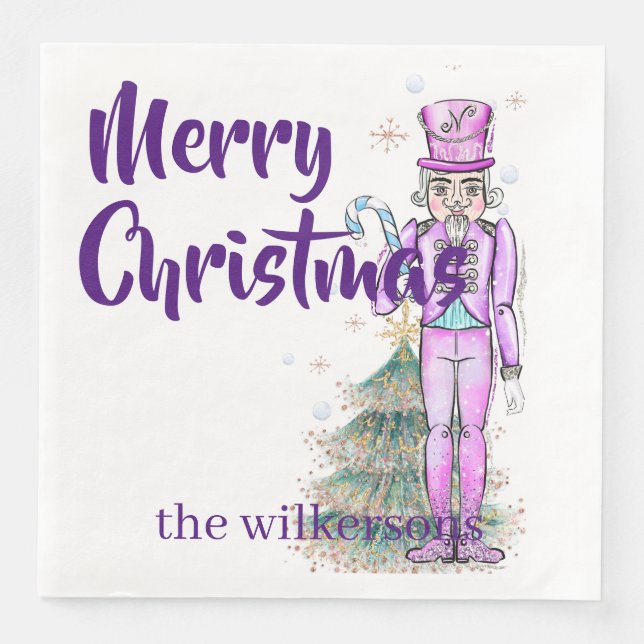 Nutcracker Theme Custom Name Purple Christmas Napkin (Front)