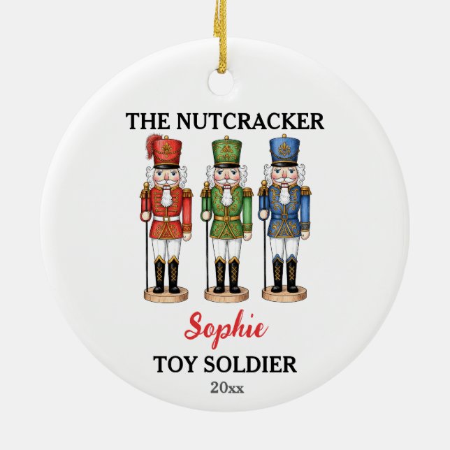 Nutcracker Toy Soldier Custom Name Christmas Ceramic Ornament (Back)