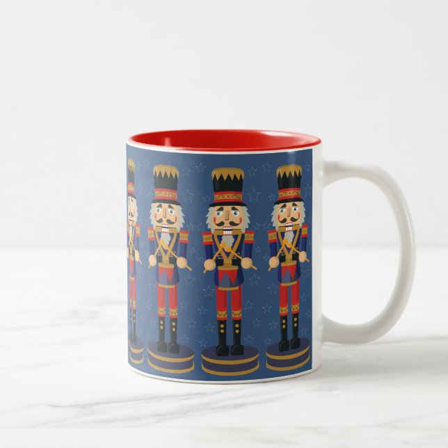 Nutcracker Toy Soldier Drummer Blue Pattern Two-Tone Coffee Mug (Right)