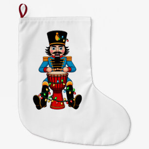 Nutcracker Toy Soldier Goblet Drum Percussion Large Christmas Stocking