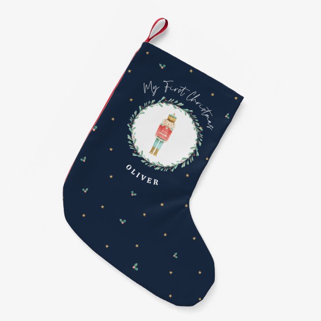 Nutcracker traditional botanical Christmas navy  Small Christmas Stocking (Front (Hanging))
