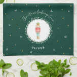 Nutcracker traditional botanical green Christmas Kitchen Towel<br><div class="desc">Nutcracker watercolor botanical cute special delivery traditional Christmas festive holiday gift red and green holiday baking crew tea towel design.</div>