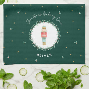 Nutcracker traditional botanical green Christmas Kitchen Towel