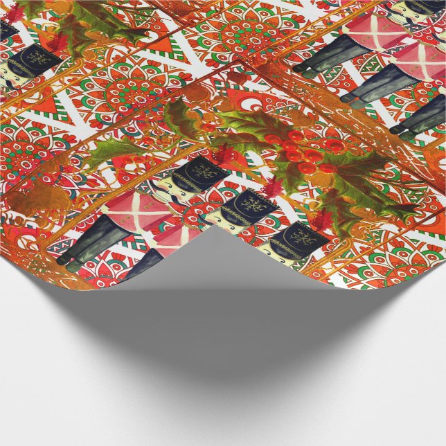 Nutcracker Trio Holly  Frame Soldier  Wrapping Paper (Corner)