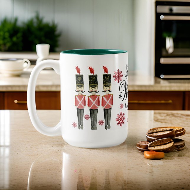 Nutcracker Trio Winter Wonderland Script Snowflake Two-Tone Coffee Mug (Creator Uploaded)