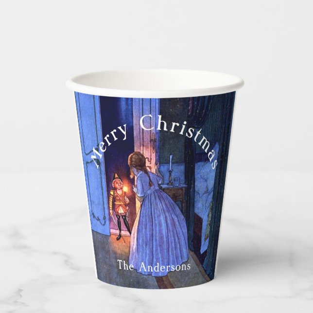 Nutcracker Vintage Art Nouveau Blue Personalized  Paper Cups (Front)