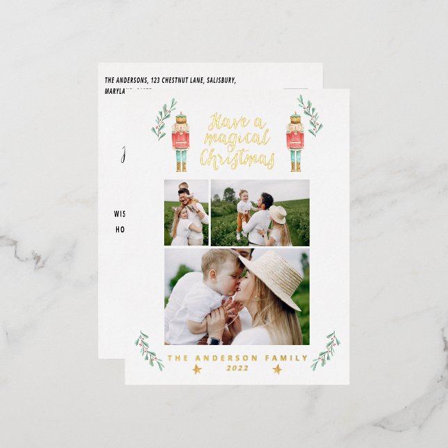 Nutcracker watercolor 3 photo  foil holiday postcard (Front/Back)