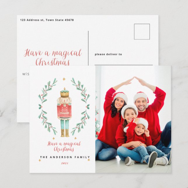 Nutcracker watercolor botanical 1 photo Christmas Postcard (Front/Back)