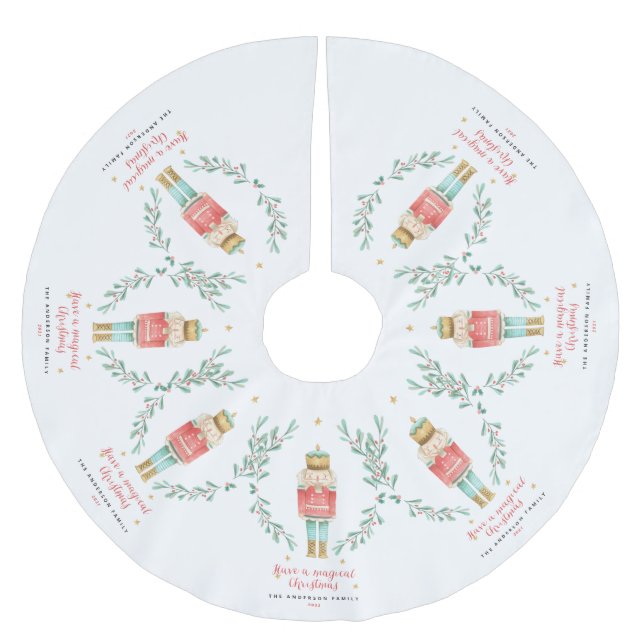 Nutcracker watercolor botanical cute Christmas Brushed Polyester Tree Skirt (Front)