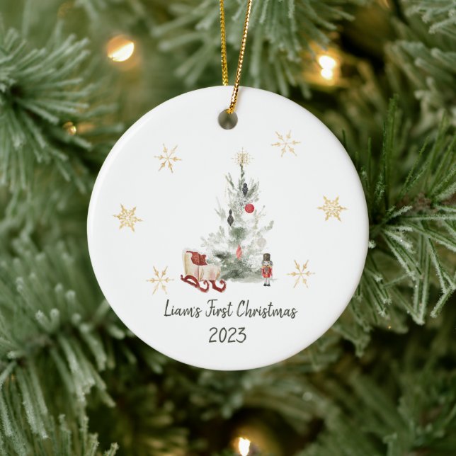 Nutcracker watercolor botanical cute Christmas Ceramic Ornament (Tree)