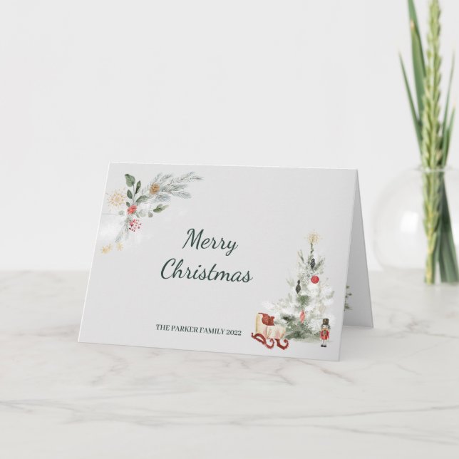 Nutcracker watercolor botanical cute Christmas Holiday Card (Front)