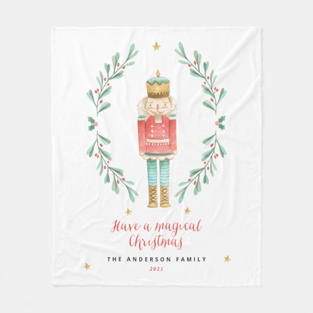 Nutcracker watercolor botanical cute Christmas Pos Fleece Blanket (Front)