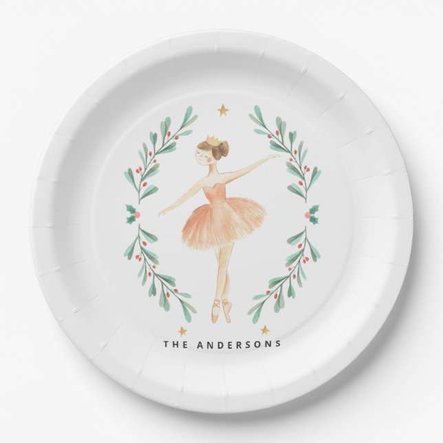 Nutcracker watercolor botanical cute Christmas Pos Paper Plate (Front)