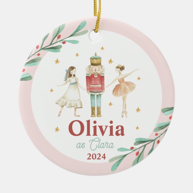 Nutcracker Winter Ballet Christmas Ceramic Ornament (Front)