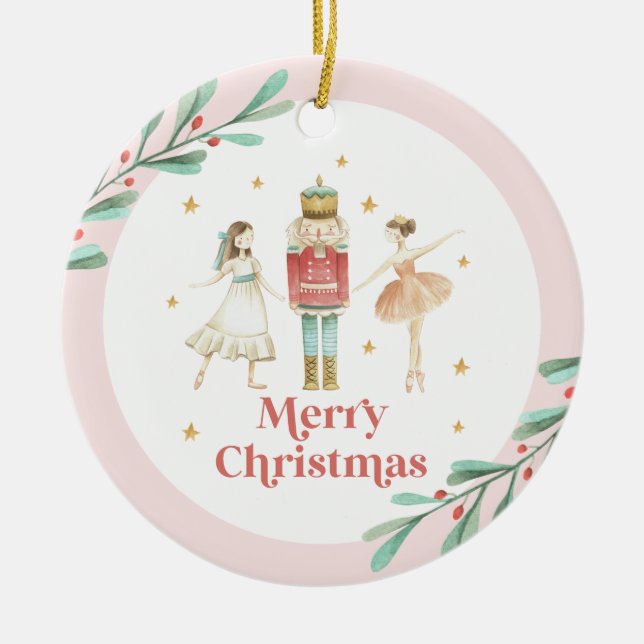 Nutcracker Winter Ballet Christmas Ceramic Ornament (Front)