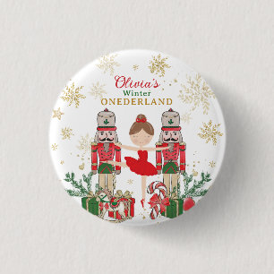 Nutcracker Winter Onederland 1st Birthday Red 1 Inch Round Button