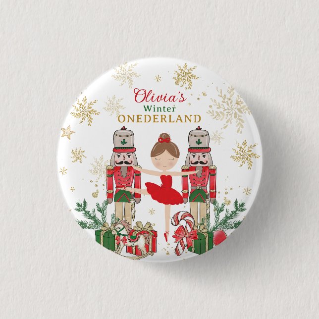 Nutcracker Winter Onederland 1st Birthday Red 1 Inch Round Button (Front)