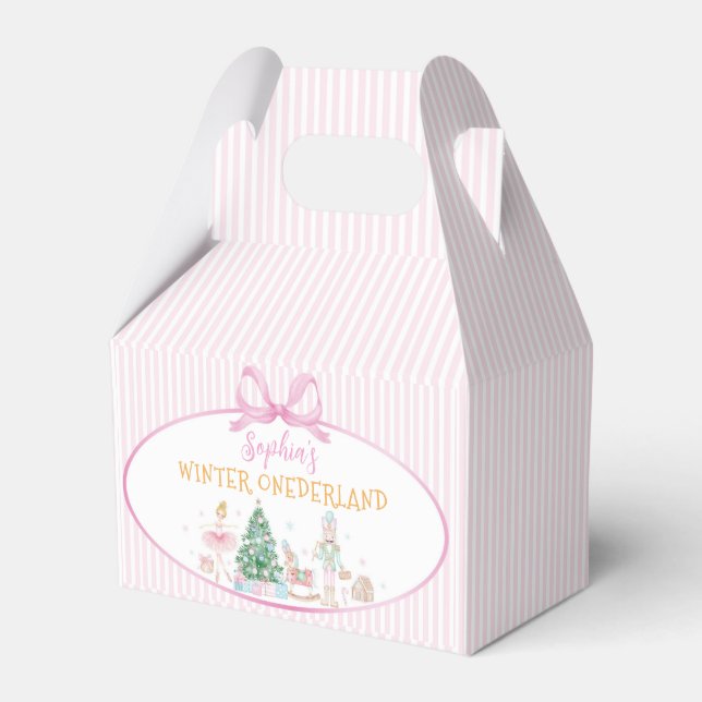 Nutcracker Winter Onederland Pink Bow Birthday Favor Box (Front Side)