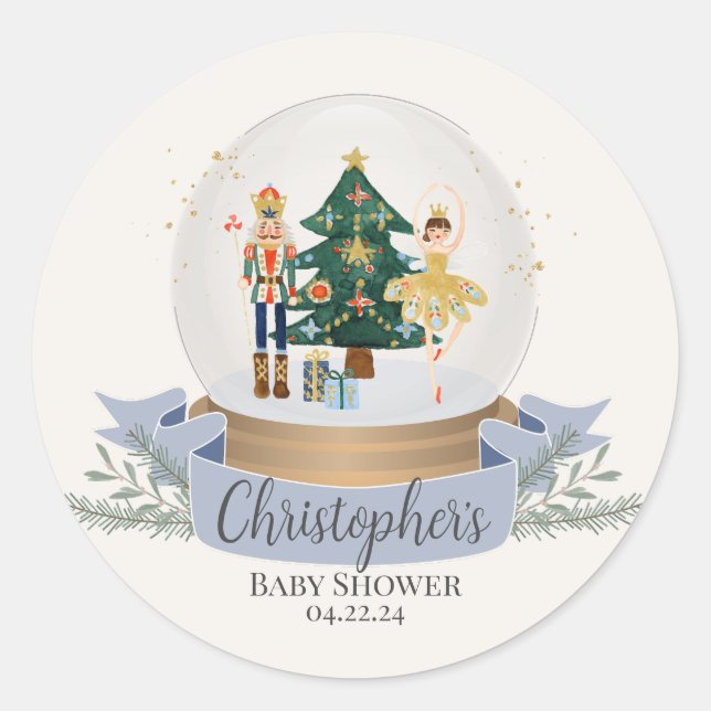 nutcracker winter wonderland baby shower classic round sticker (Front)