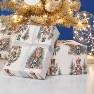 Nutcracker With Christmas Tree Vintage Pattern Wrapping Paper