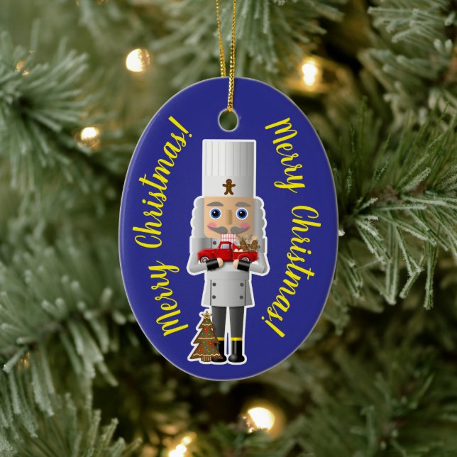 Nutcracker with Little Red Truck Ceramic Ornament (Tree)