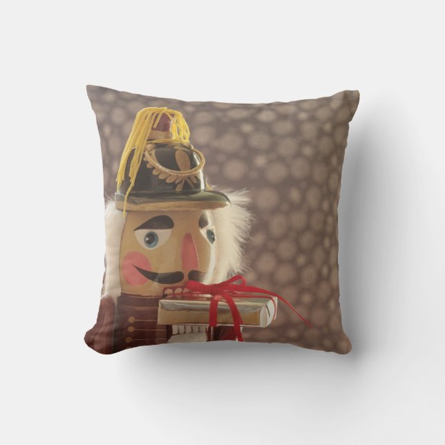 Nutcracker with silver gift throw pillow (Front)
